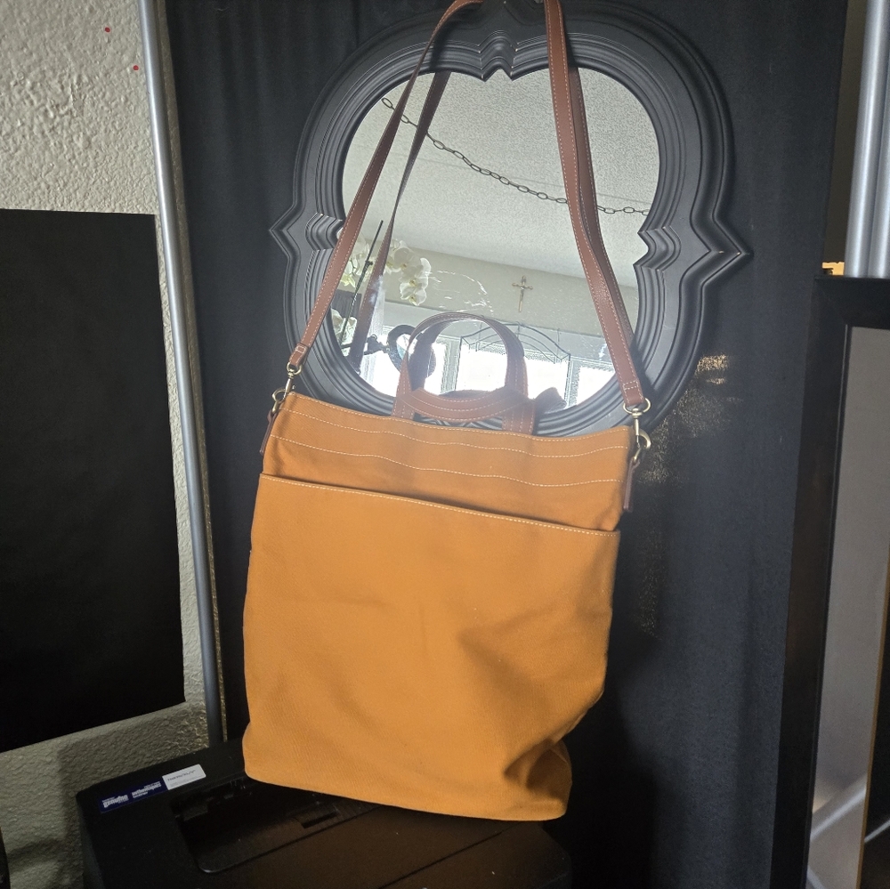 Mustard Yellow Tote with Brown Straps